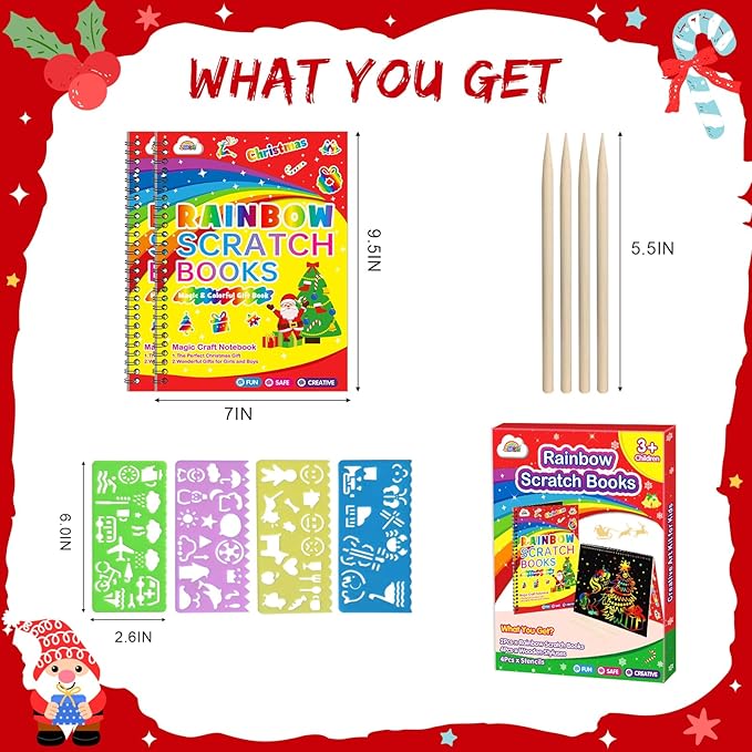 ZMLM Scratch Paper Art-Crafts Gift: 2 Pack Rainbow Notebooks Supplies Toys Stocking Stuffers for 3 4 5 6 7 8 9 10 Years Old Girls and Boys Kids Christmas Birthday Party Games