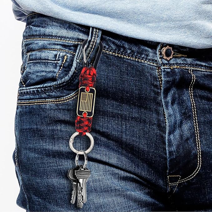 Heavy Duty Braided Paracord Lanyard Keychain with USA Flag, Parachute Rope Necklace Keychains, Braided Strong Lanyard