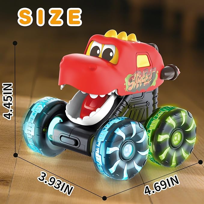 3 Pack Dinosaur Monster Truck Toys with Light-Up LED Wheels for Toddlers Kids