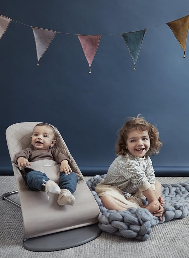 BabyBjörn Bouncer Bliss, Sand Gray, Cotton | 2-in-1 Adjustable Baby Bouncer Seat and Toddler Chair, Newborn to Toddler (8-29 lbs), 4 positions, Lightweight & Portable