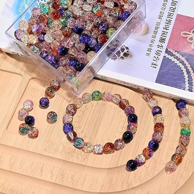 200 PCS Glass Beads, 8mm Round Crackle Crystal Bead for Jewelry Making, Loose Beads for Bracelet Craft Necklace Earring Making Wine Charms Wind Chimes, Black