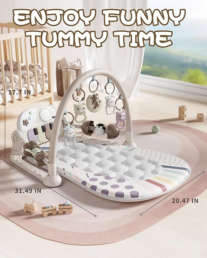 Baby Play Mat Baby Toys,Baby Gym Tummy Time Play Piano Activity Mat with 5 Infant Sensory Toys,Music & Light Infant Newborn Gifts for Babies Toddlers 0-3 6-9 11 12 Months.