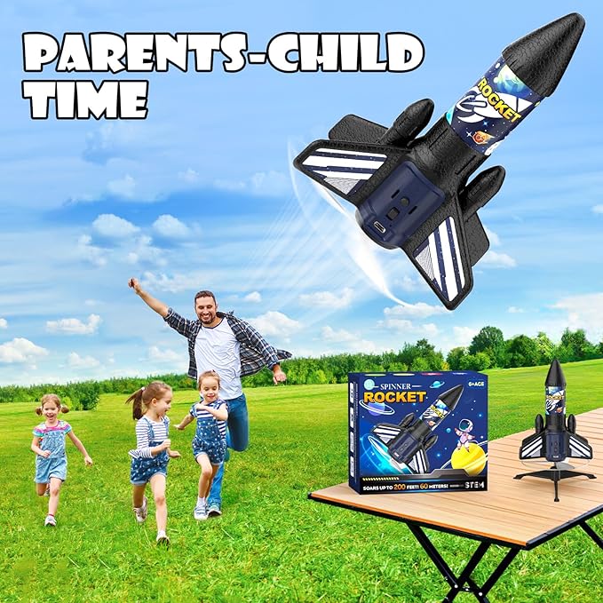 Rocket Launcher for Kids, 200 ft Self Launching Motorized Rocket Toy with LED and Safety Parachute Land, Outdoor Toys Cool Birthday for Boys Ages 8-12 (Blue)