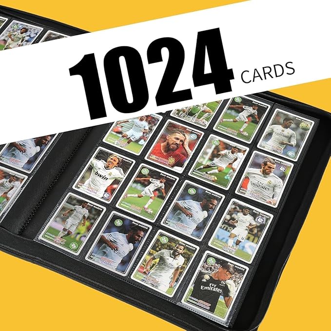 Premium Ringless Trading Card Binder - 1024 Capacity, 16 Side-Loading Pockets per Page, Archival Quality Protection & Anti-Slip Spine for TCG, MTG, Sports Cards (Black1)