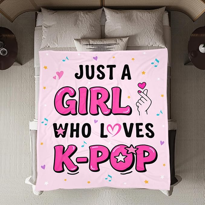 K-Pop Gifts for Teen Girls Women, K-Pop Music Throw Blanket, Christmas Day Gift for Kpop Fan, Just a Girl Who Loves Kpop