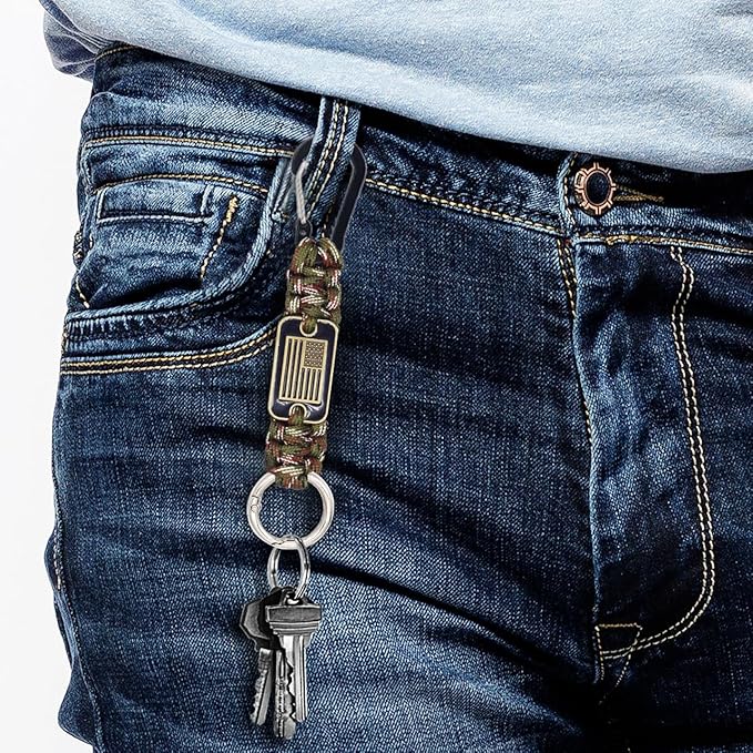 Heavy Duty Braided Paracord Lanyard Keychain with USA Flag, Parachute Rope Necklace Keychains, Braided Strong Lanyard