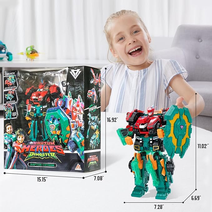 3 in 1 Transformable Robot Raptor Chyron, 11.02 inch, Robot Toy for Kids, Chariot, Dinosaur and Transformable Toy for Boys and Girls 5 6 7 8 9 10 Years Old