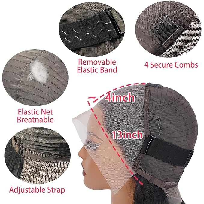 34 Inch Lace Front Wig Human Hair Pre Plucked 200 Density 13x4 HD Deep Wave Lace Frontal Wigs Human Hair with Baby Hair Curly Human Hair Wigs for Women Natural Black