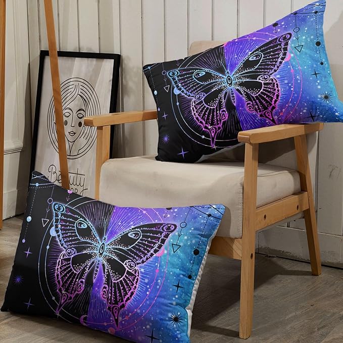 3D Butterfly Comforter Set Blue Black Symmetrical Butterfly Printed Bedding Set with 1 Comforter and 2 Pillowcases for Boys and Girls Bedroom All Season(Butterfly-4 Twin)