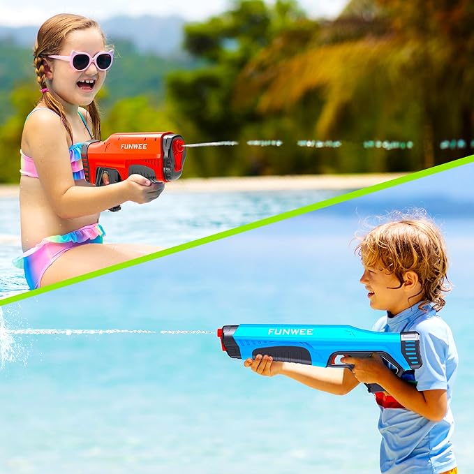 Funwee Electric Water Guns for Adults & Kids, Automatic Water Reload & Shooting Over 250 Blasts Water Blaster Squirt Guns Up to 28 FT Long Range, Summer Beach Pool Backyard Outdoor Toys (Bright Blue)