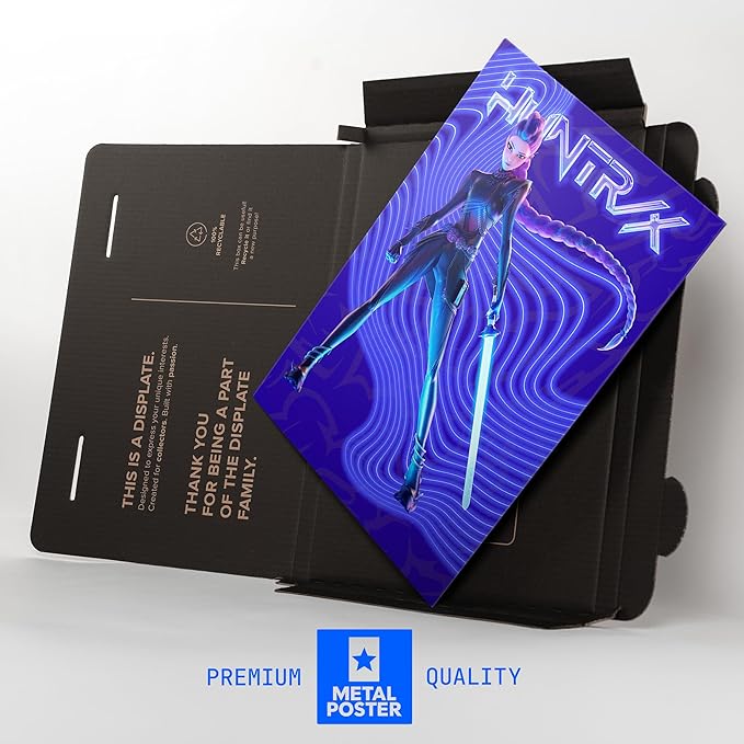 Displate Metal Poster KPop Demon Hunters - Rumi The Neon Cyber-Huntress with Energy Blade - Kpop Merch - Collectible Gift - Premium Decorations Wall Art Decor Gifts Movie Posters - 12.6x17.7 in