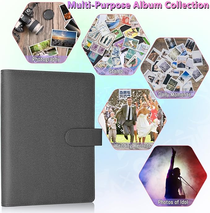 Antner A5 Kpop Photocard Binder 6-Ring Card Collector Album with 40 Pack Card Sleeves, PU Leather Photocard Holder Book with Multi-Size Photo Protectors for Organizing Trading Cards, Glitter Black