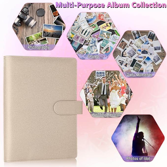 Antner A5 Kpop Photocard Binder 6-Ring Card Collector Album with 40 Pack Card Sleeves, PU Leather Photocard Holder Book with Multi-Size Photo Protectors for Organizing Trading Cards, Glitter Gold