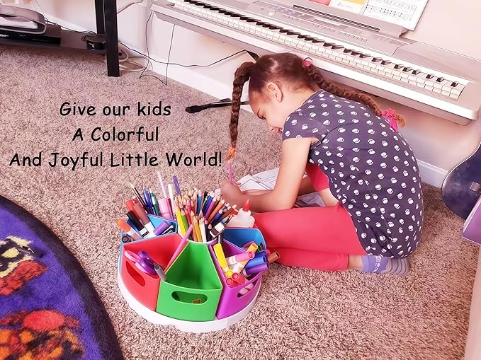 Rotating Art Supply Organizer Storage Caddy for Kids - 9 Bin Craft Crayon Marker Organizer for School Desk, Lazy Susan Pencil Holder for Classroom Organization, School Supplies