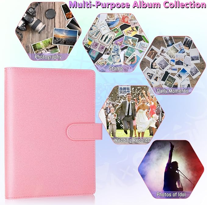 Antner A5 Kpop Photocard Binder 6-Ring Card Collector Album with 40 Pack Card Sleeves, PU Leather Photocard Holder Book with Multi-Size Photo Protectors for Organizing Trading Cards, Glitter Pink