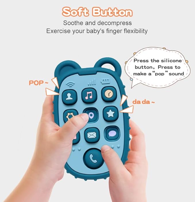 2-Pack Silicone Teethers – Remote Control & Phone Teething Toys with Popper Buttons, BPA-Free, CPC Certified Baby Essentials for Infants & Toddlers (Remote/Phone - Light Pink/Deep Pink)