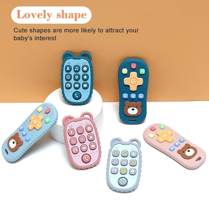 2-Pack Silicone Teethers – Remote Control & Phone Teething Toys with Popper Buttons, BPA-Free, CPC Certified Baby Essentials for Infants & Toddlers (Remote/Phone - Light Pink/Deep Pink)