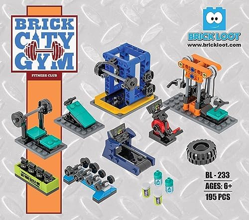 Brick Loot Brick City Gym Building Set – 195 PCS Mini Block Kit for Kids & Adults, Compatible with Lego, Includes Workout Equipment, Creative Construction Toy, STEM Gift for Boys Girls Ages 6+