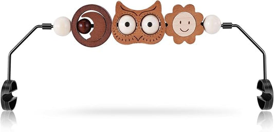 Baby Bouncer Toy Bar Wooden Compatible with Baby Bjorn Bouncer, Durable Wooden Bouncer Toy Bar Attachment, Tight and Secure Fit, Rotatable Sensory Toys for Curious Babies (Flower and Owl)