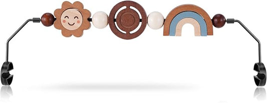 Baby Bouncer Toy Bar Wooden Compatible with Baby Bjorn Bouncer, Durable Wooden Bouncer Toy Bar Attachment, Tight and Secure Fit, Rotatable Sensory Toys for Curious Babies (Flower and Rainbow)