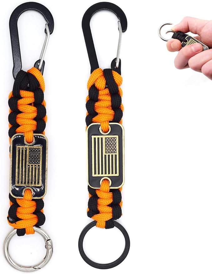 Heavy Duty Braided Paracord Lanyard Keychain with USA Flag, Parachute Rope Necklace Keychains, Braided Strong Lanyard