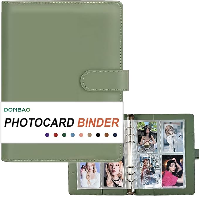 A5 Kpop Photocard Binder, 6 Ring Binder Collector’s Album with 240 Card Slots, PU Leather Cover for Organizing K-Pop, Trading Cards, Game Cards & Memorabilia (Olive Green)