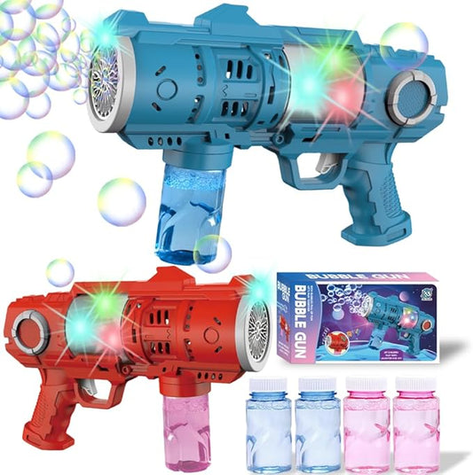 2 Packs Bubble Gun for Kids, Automatic Bubble Machine, 20-Hole Bubble Gun Blaster for Toddlers with 200ml Bubble Solution & LED Light, Party Favor, Outdoor Toys for Boys and Girls
