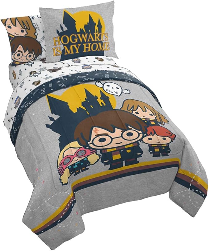 Harry Potter Charms 5 Piece Twin Bed Set - Bedding Features Harry, Ron, Hermoine, & Luna - (Official Harry Potter Product)