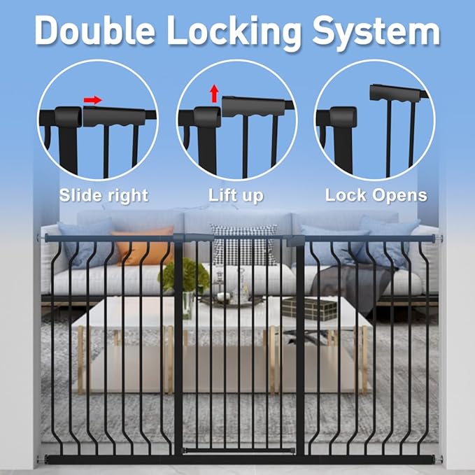 WAOWAO Extra Tall 40.55" Baby Gate 29.92-63.38" Wide Pressure Mounted Walk Through Swing Auto Close Safety Black Metal Toddler Child Dog Pet for Indoor Stairs,Doorways,Kitche