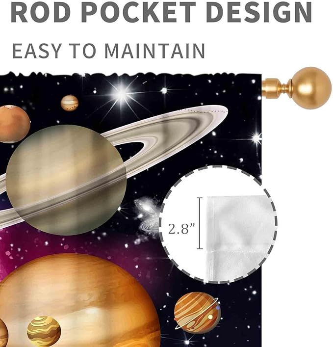 Galaxy Curtains for Bedroom, Solar System Universe Outer Space Planet Astronaut Blackout Window Drapery Treatments for Kids Boys Room Living Room Nursery Playroom 2 Panels, 42"x54" Inch