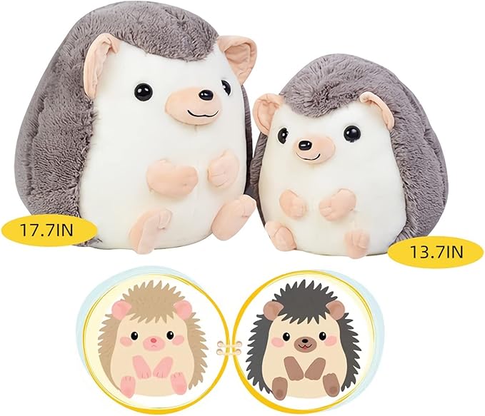 Cute Hedgehog Stuffed Animal Plush Body Pillow - 13.7'' Gray Kawaii Hedgehog Plushie Throw Pillow, Chubby Soft Plush Toy Doll, for Him & Her (Gray,Medium)