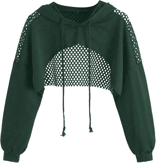 SweatyRocks Women's Casual Solid Cut Out Front Long Sleeve Pullover Crop Top Sweatshirt