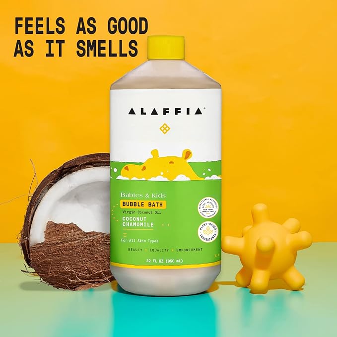 Alaffia Babies and Kids Bubble Bath, Gentle Baby Essentials for Delicate Skin, Cleansing & Calming Bubbles, Plant Based Formula, Vegan, Coconut Chamomile (2 Pack - 32 Fl Oz)