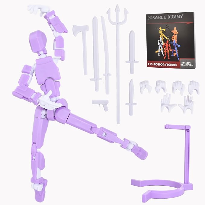 Creative Action Figure with Pose Stand,Building Toy Sets,3D Robot,Lucky Puppet Joints for Boys,Girls,Men,Women,Multi-Jointed Moveable Dummy Desk Decoration,Desktop Ornament for Game Lover (Purple)