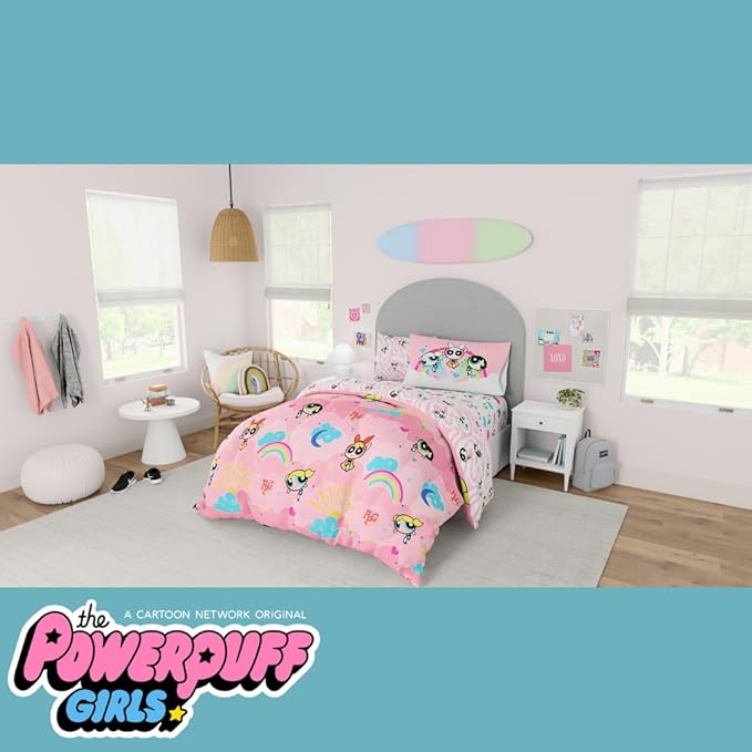 Franco Collectibles Powerpuff Girls Bedding 7 Piece Super Soft Comforter and Sheet Set with Sham, Full, (100% Official Licensed Product)