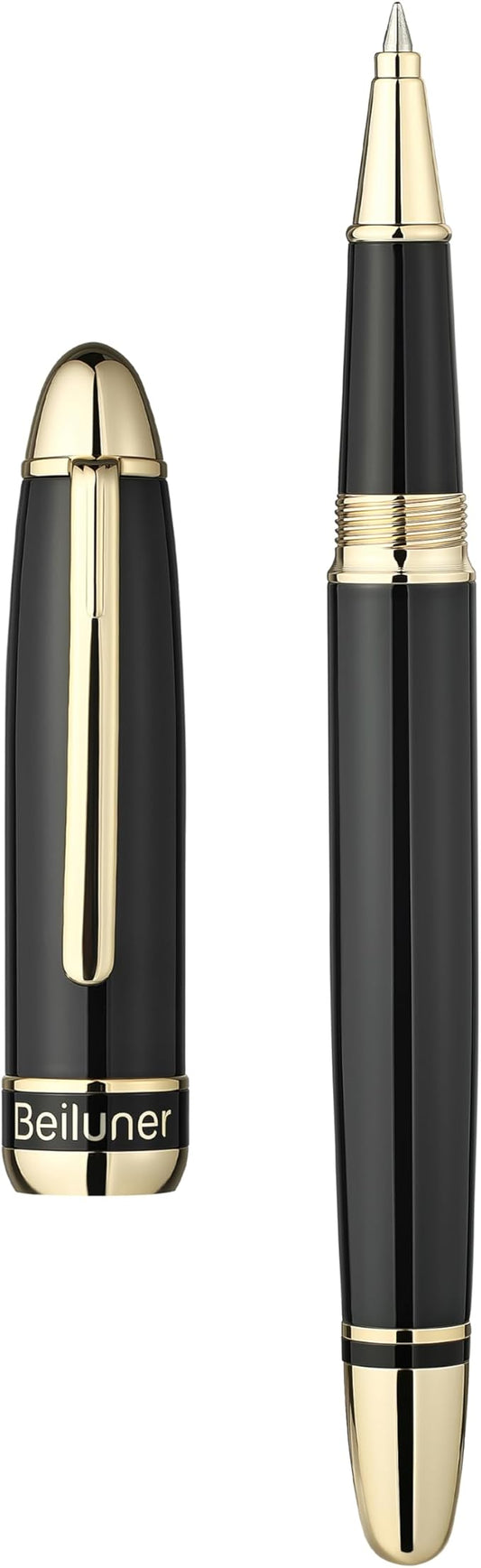 BEILUNER 315 Luxury Rollerball Pen, with 24K Gold Finish, Black Piano Lacquer, Luxury Grade Craftsmanship, Best Pen Gift Set for Men and Women, Professional, Executive, Office, Fancy, Nice Pens