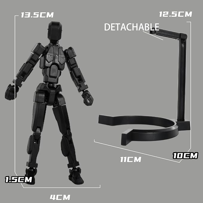 Creative Action Figure with Pose Stand,Building Toy Sets,3D Robot,Lucky Puppet Joints for Boys,Girls,Men,Women,Multi-Jointed Moveable Dummy Desk Decoration,Desktop Ornament for Game Lover (Black)