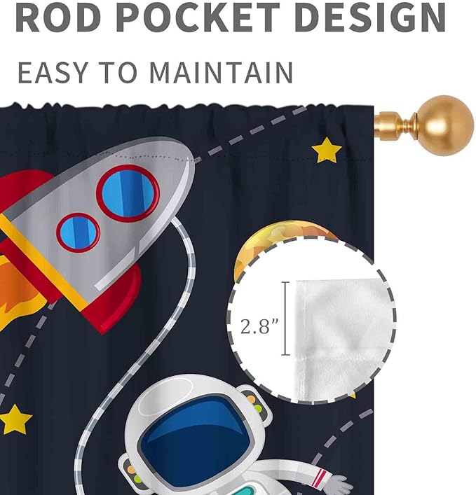 Kids Space Curtains for Boys Room, Cartoon Universe Galaxy Space Planet Astronaut Anime Boys Kids Girls Window Drapery Treatments for Bedroom Living Room Nursery 2 Panels, 42"x54" Inch