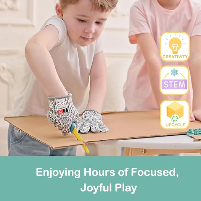 Cardboard Tools for Kids with Cutter &Tool Box, 149 PCS Cardboard Construction Kit for Family & Team Activities, Creative STEM Educational Toys Gift for Boys and Girls Aged 5+