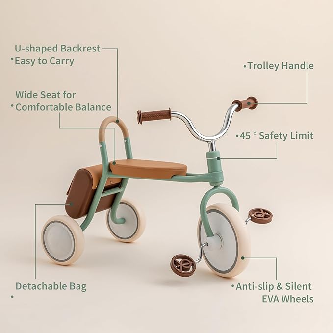 Kidpop Mate Toddler Tricycle Age 2.5-4 Kids First Birthday Gift Toy Bike with Handlebar Grips & Storage for Outdoor Play (White)