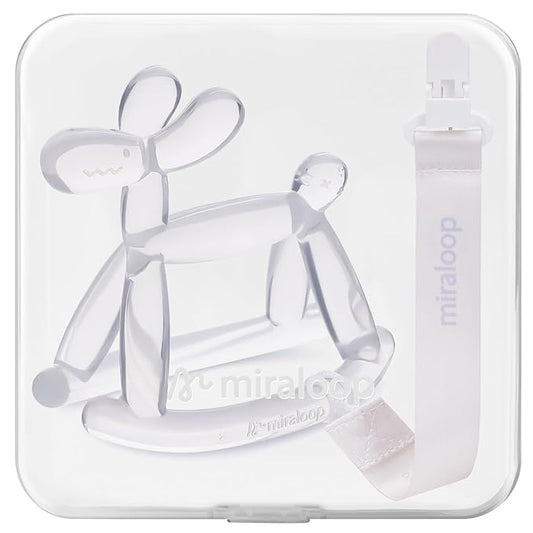 Baby Teether Toys for Teething Relief, Teething Toys 3-6 Months Food Grade Silicone Teether with Storage Box and Pacifier Clip, Baby Essential (Clear Clip+Box)