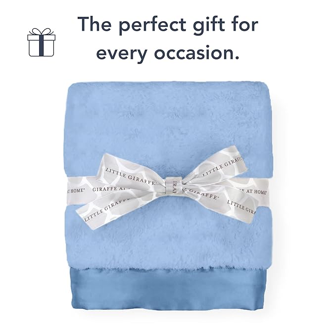 Little Giraffe Baby Blanket - Luxe Soft Blanket with Satin Trim - Baby Stroller Blanket - Newborn Baby Essentials & Baby Gifts - 29x35" - Cornflower
