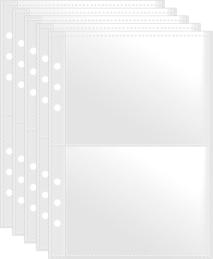 3x5 Index Card Sleeves Binder Sheets - 50 Pack | Clear Plastic Refill 2 Pocket Page Protector for Recipe Cards, Photo Cards, Flash Cards | Fits 6-Ring A5 Binder | Organizer and Holder - 200 Pockets