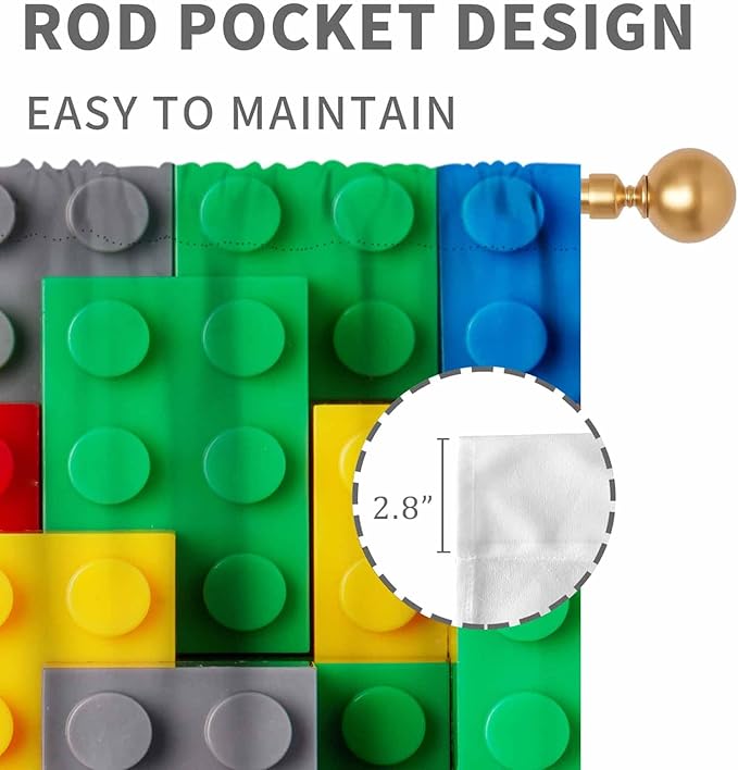 Building Blocks Blackout Curtains, Kids Boys Abstract Colorful Geometric Brick Constructor Curtains Bedroom Playroom Living Room Abstract Window Treatments Drapery 2 Panel, 84"x84" Inch