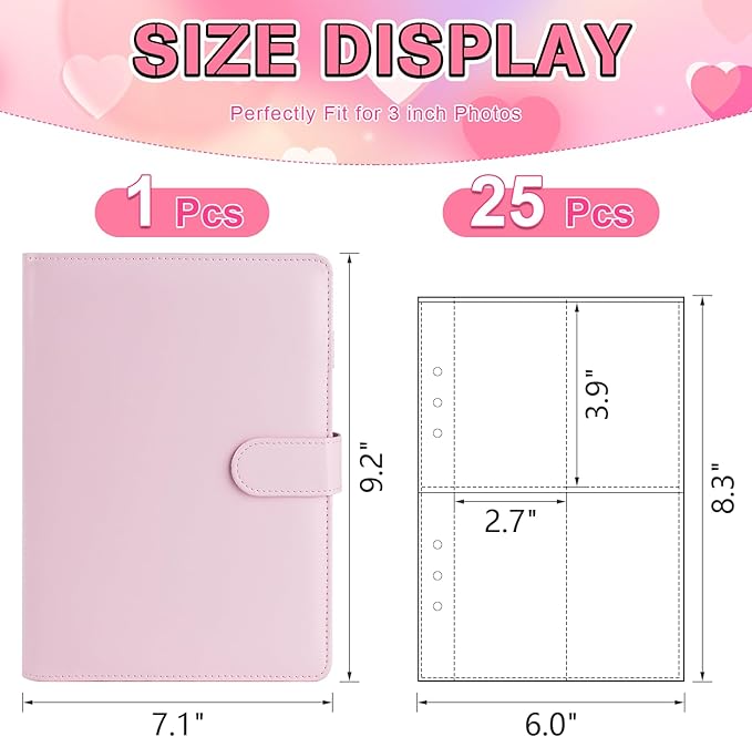A5 Kpop Photocard Binder, 6 Ring Binder Album with 200 Card Slots, Leather Binder Cover with Magnetic Buckle Closure for Organizing Trading Cards(Pink)
