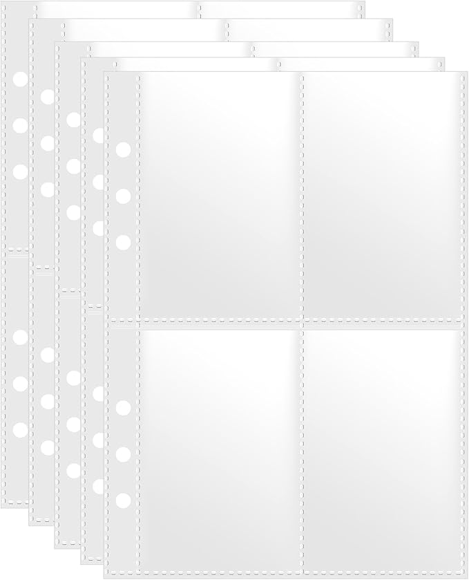 A5 4 Pocket Card Sleeves Binder Refill Pages – 50 Pack Stores 400 Cards – 6 Ring Insert Sheets for Kpop Photocards, Trading Cards, Sports Baseball Card Protector Holder