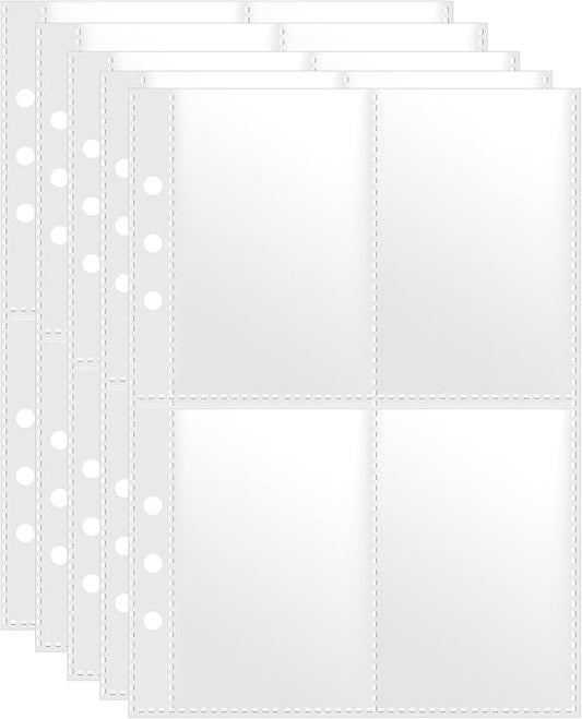 A5 4 Pocket Card Sleeves Binder Refill Pages – 50 Pack Stores 400 Cards – 6 Ring Insert Sheets for Kpop Photocards, Trading Cards, Sports Baseball Card Protector Holder