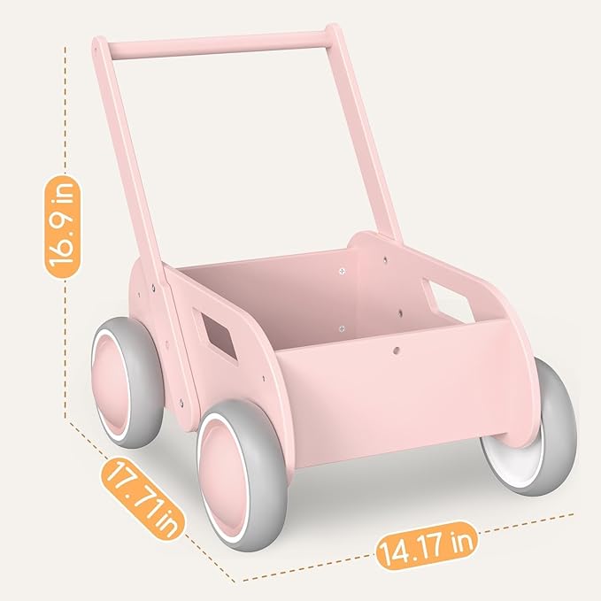 2025 HOMEKOL Wooden Baby Walker,Baby Push Walker, Adjustable Speed Baby Walker for Boys and Girls, Baby Activity Center, Gift for Birthday, Christmas and New Year Nature Pink