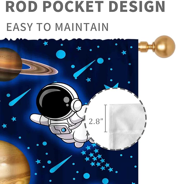 Space Curtains, Kids Boys Solary System Universe Outer Space Planet Astronaut Galaxy Blackout Window Drapery Treatments for Living Room Nursery Playroom 2 Panels, 63"x72" Inch