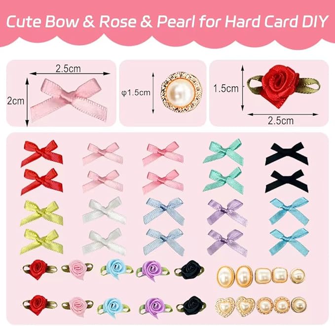 PALM LASHES K-pop DIY Photocard Toploader Decoration Kit – Includes 10pcs Hard Photocard Holder Sleeve 3D Flowers & Ribbon Bows, Stickers, and 3D Sticker for Card Trading